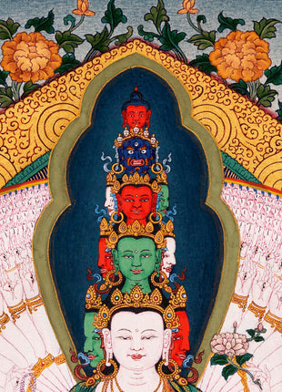 1000 Armed Avalokiteshvara, Tibetan Hand painted Small Thangka