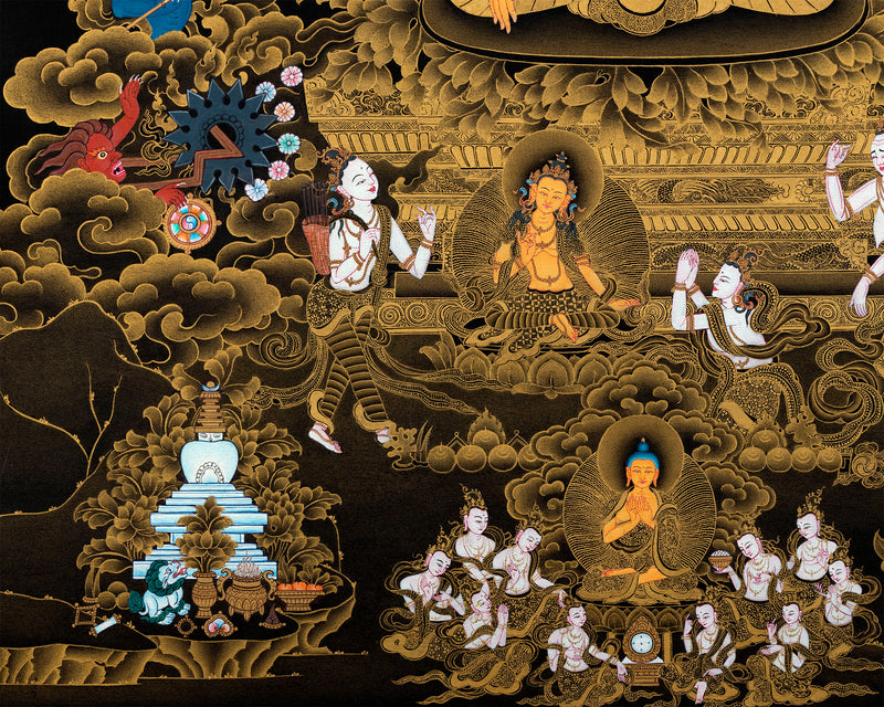 Buddha Shakyamuni And Mara Thangka | Tibetan Hand Painted Art
