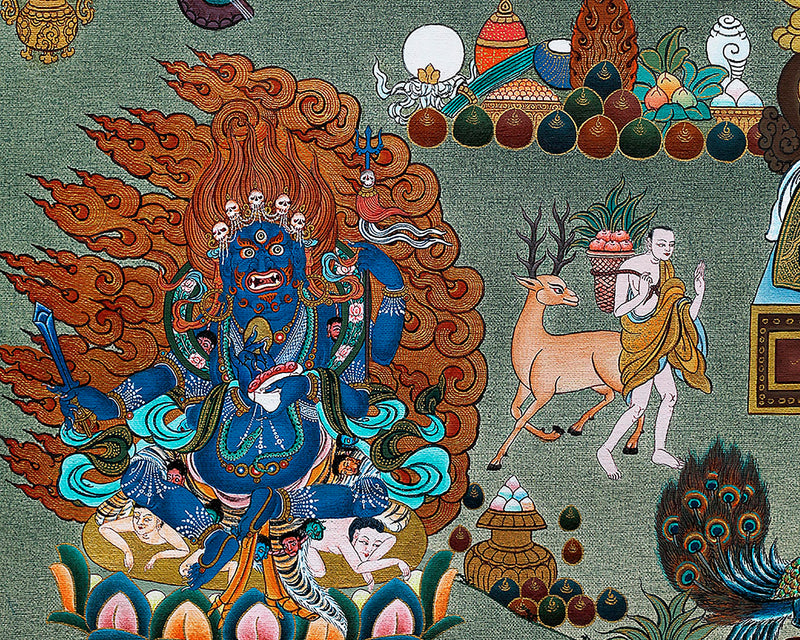 Rare Marpa Milarepa Thangka, Kagyu Lineage Master, Himalayan Vajrayana Buddhist Art