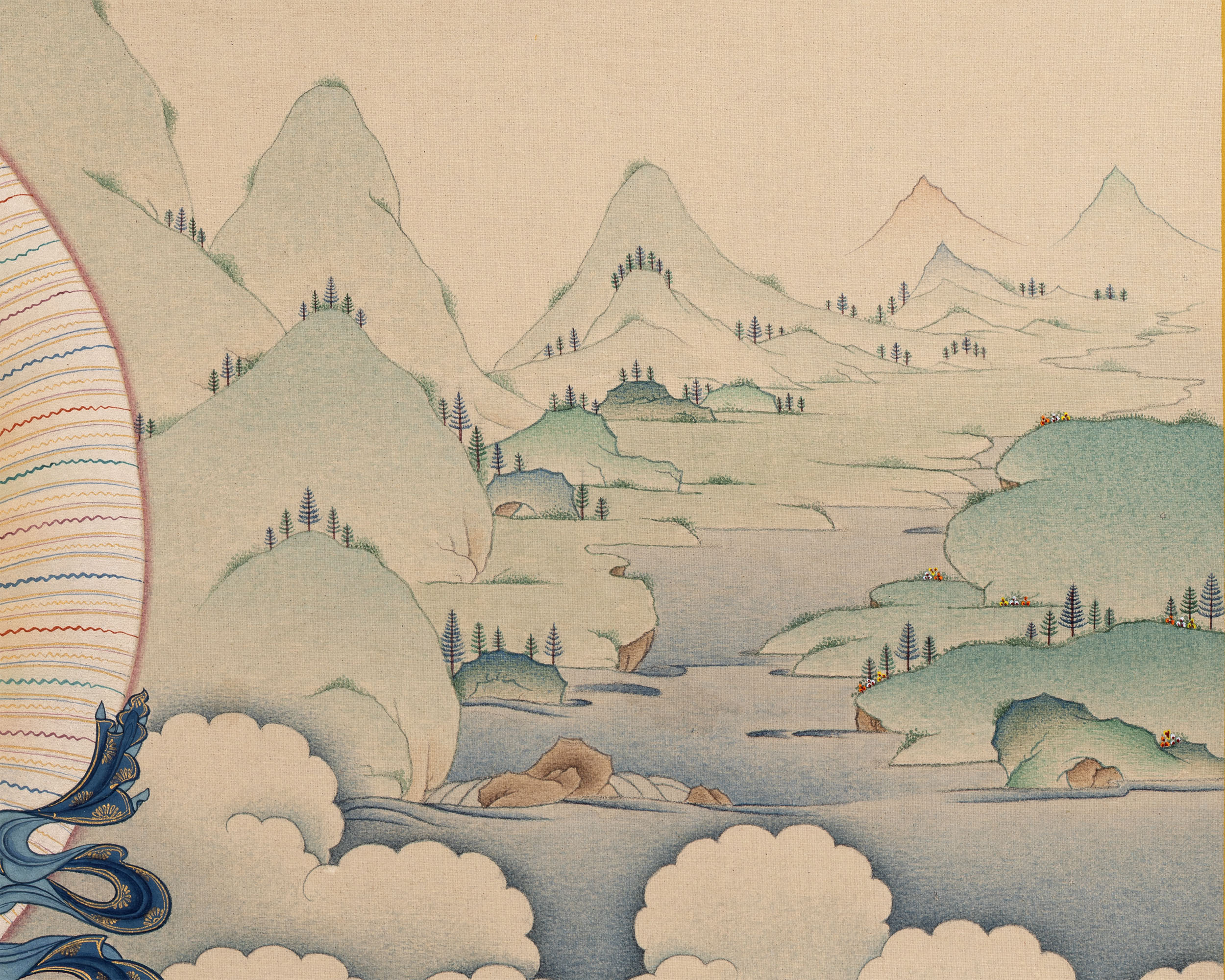 Avalokiteshvara, Vajrapani & Manjushri, Tibetan Thangka Painting, Vajrayana Buddhist Art