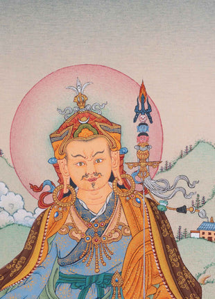 Traditionally Hand-Painted Guru Rinpoche Mantra Thangka | Tibetan Lotus Born Master Art For Prayers