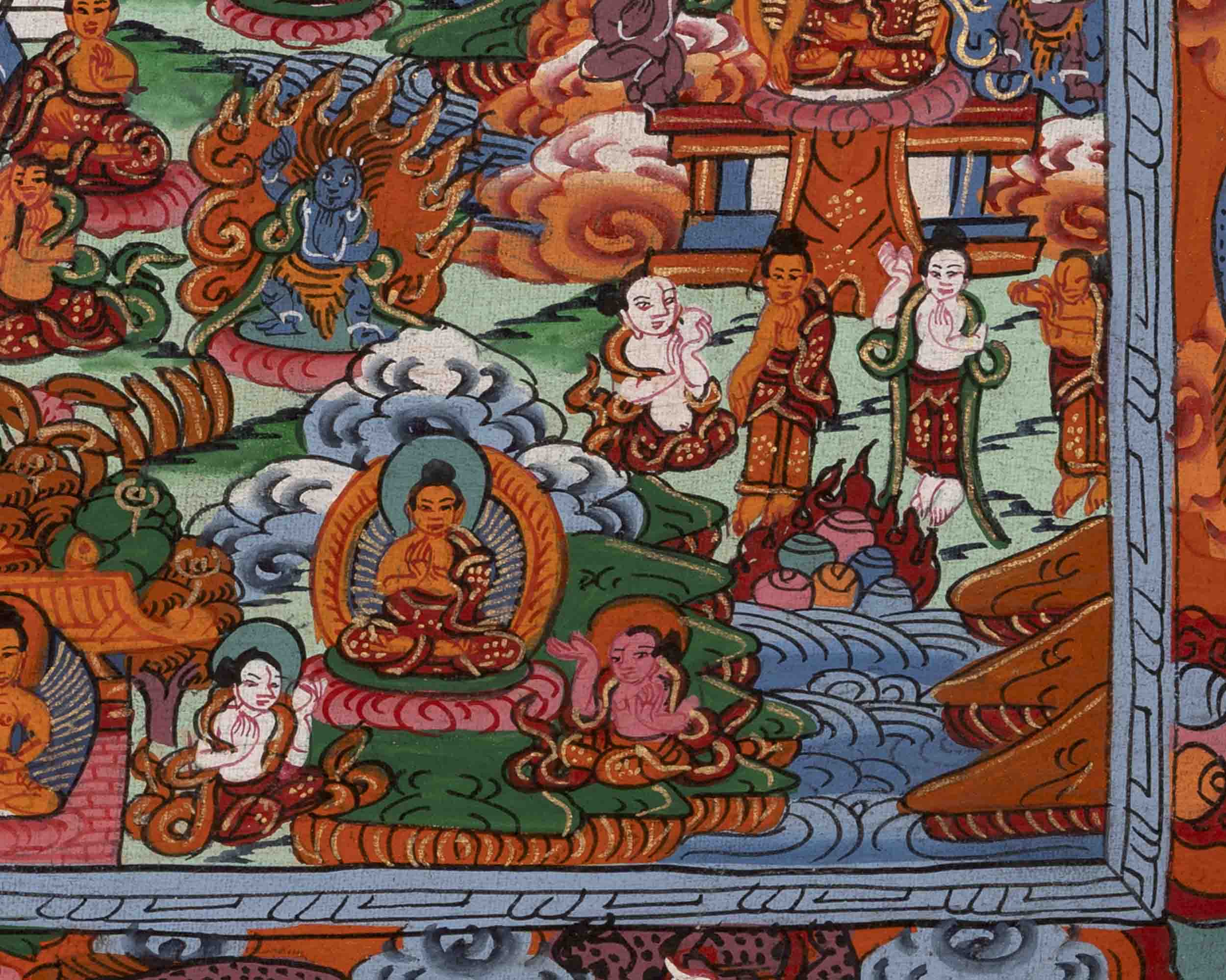 Shakyamuni Buddha's Life Story | Vintage Thangka | Wall Decors