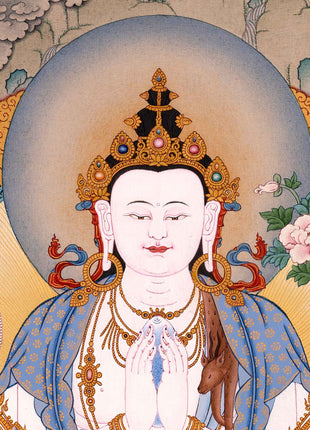 Bodhisattva Thangka | Chenrezig with Vajrapani, Manjushri and Amitabha Buddha