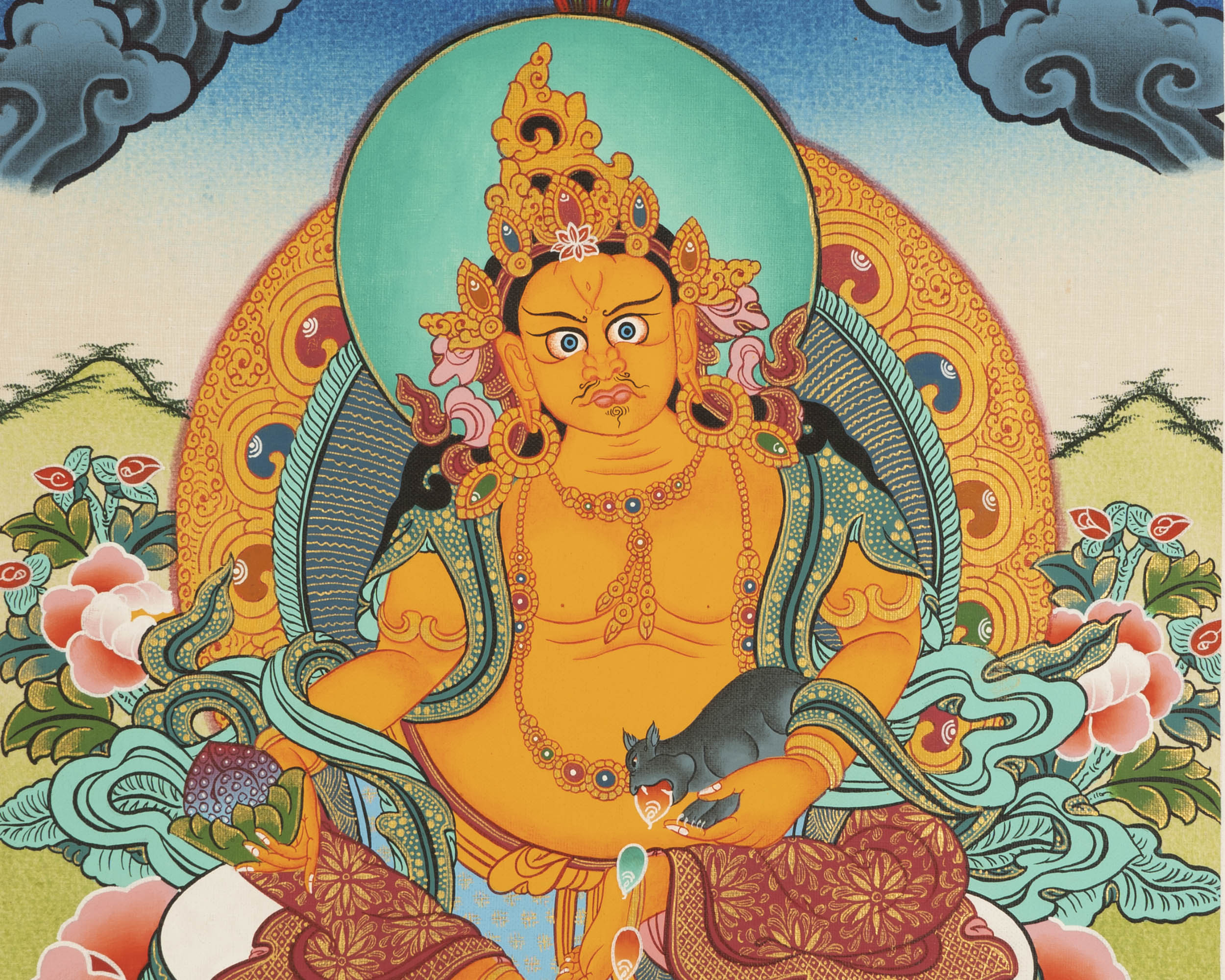 Handpainted Dzambala Kubera | Religious Thangka Art | Wall Decors
