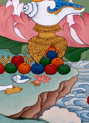 Yellow Jambhala Thangka | Dzambhala Painting | Hand-painted Buddhist Wealth Deity