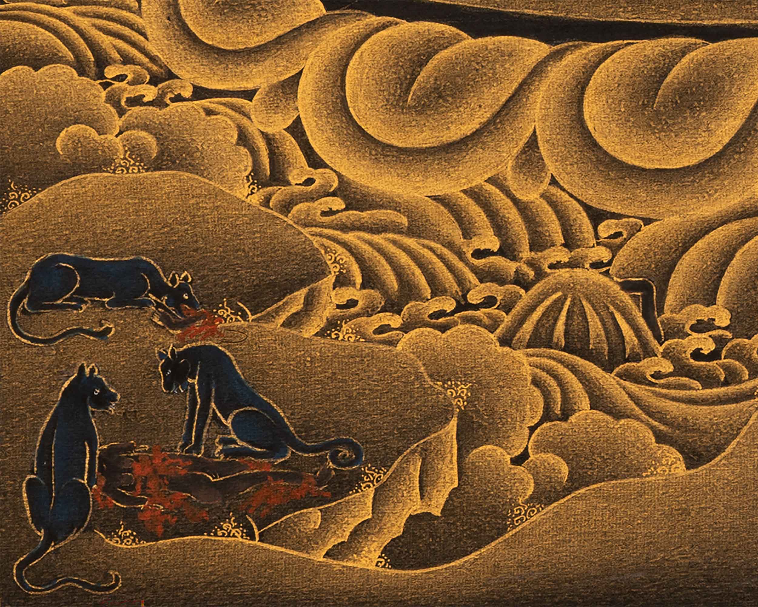24K Gold Mahakala Bernagchen Thangka | Buddhist Tibetan Art