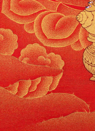 Hand-Painted Himalayan Thangka For Jambhala Mantra Practice | Traditional Wealth Deity Artwork
