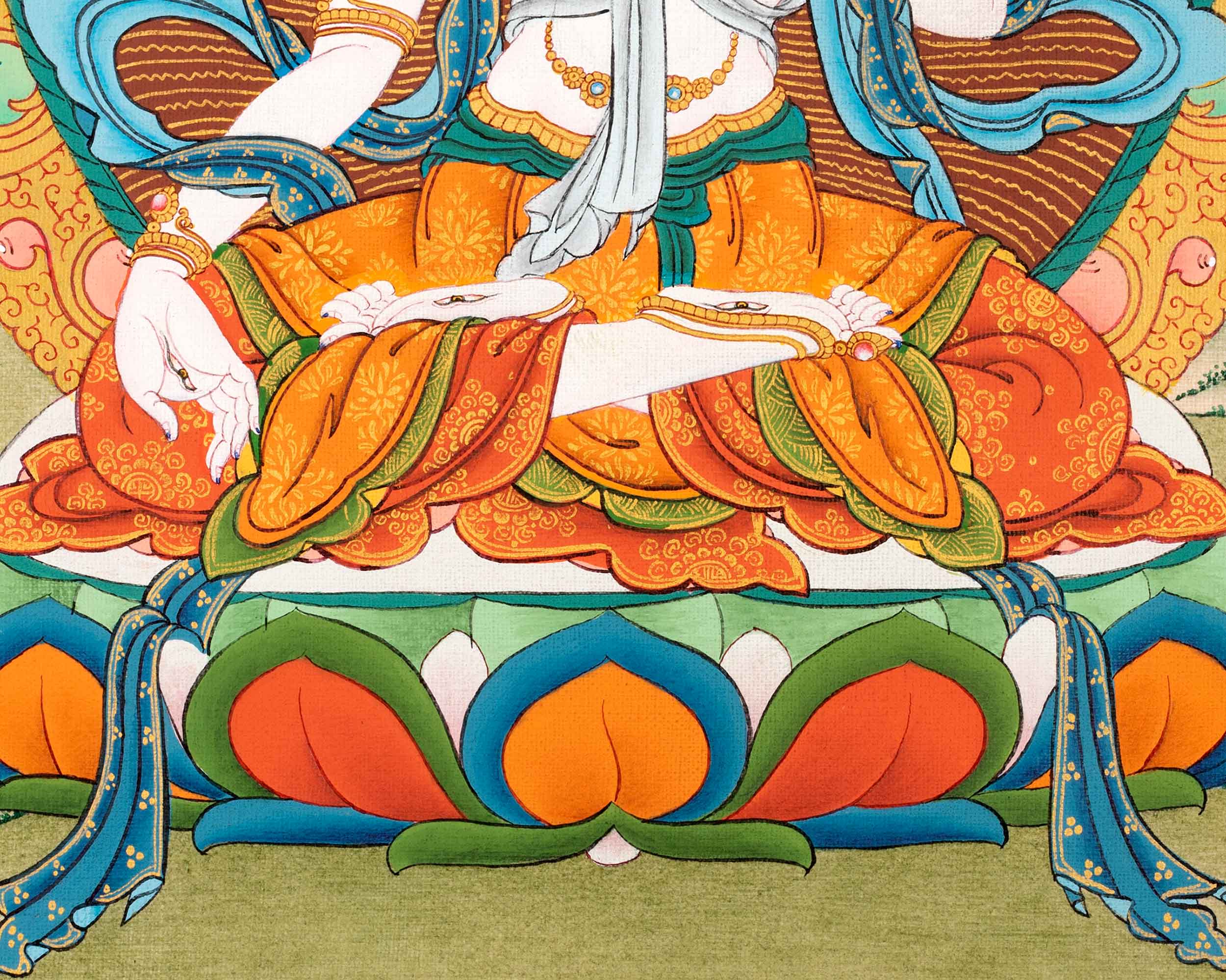 White Tara Practice Thangka |  Tibetan 24K Gold Painting