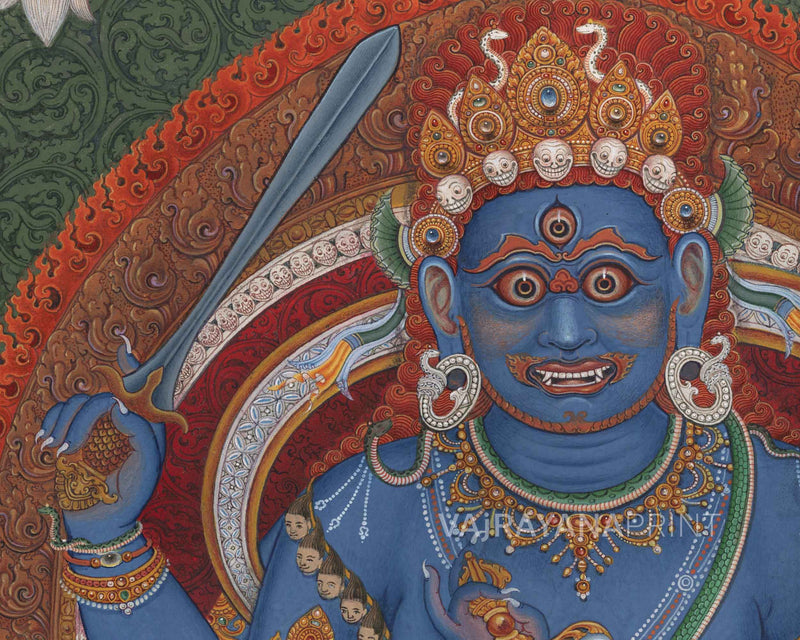 High-Quality Giclee Print For Mahakala Mantra Practice | Traditional Four Armed Mahakala Art Canvas