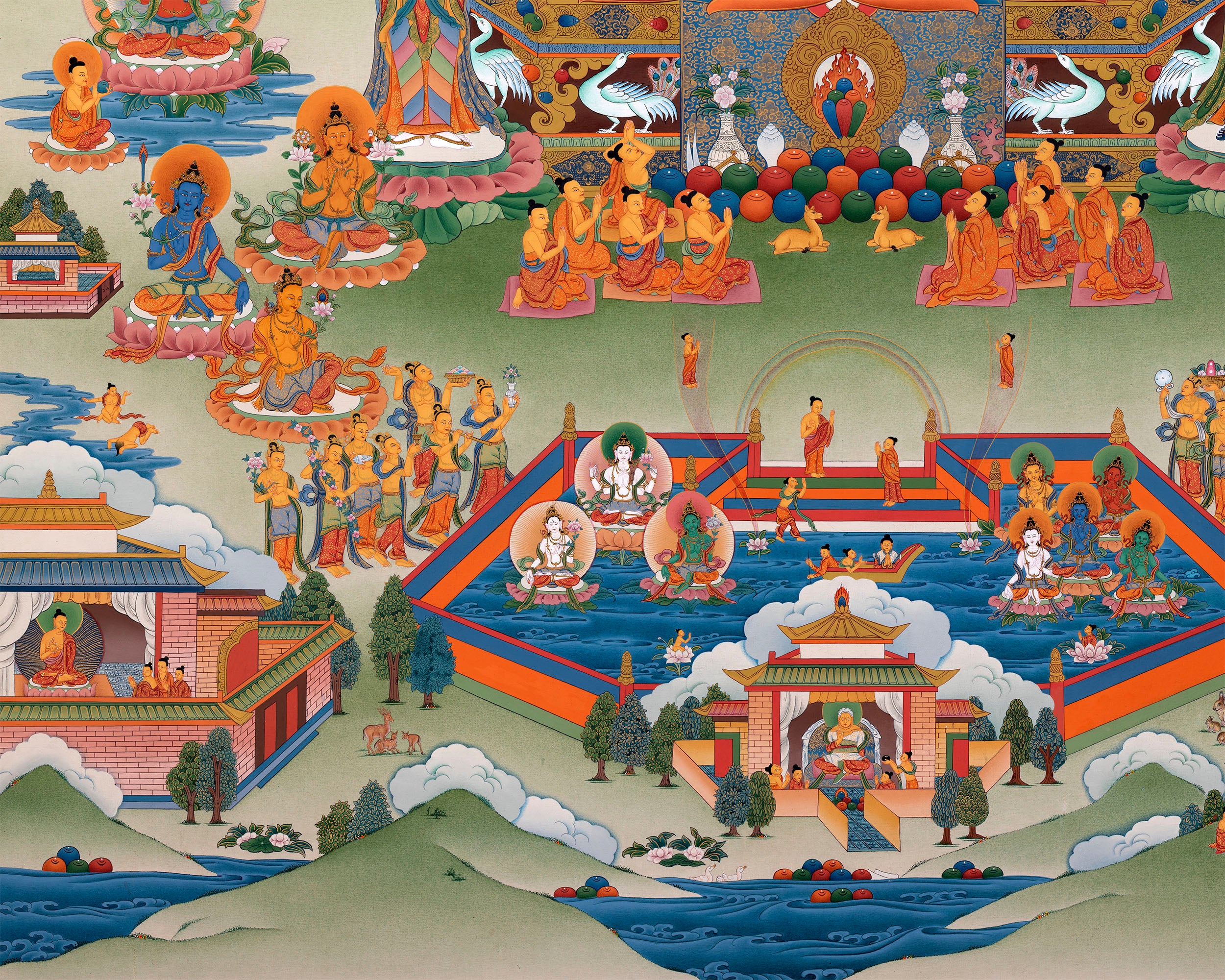Buddha Amitabha Pureland Thangka | High Quality Giclee Canvas Print