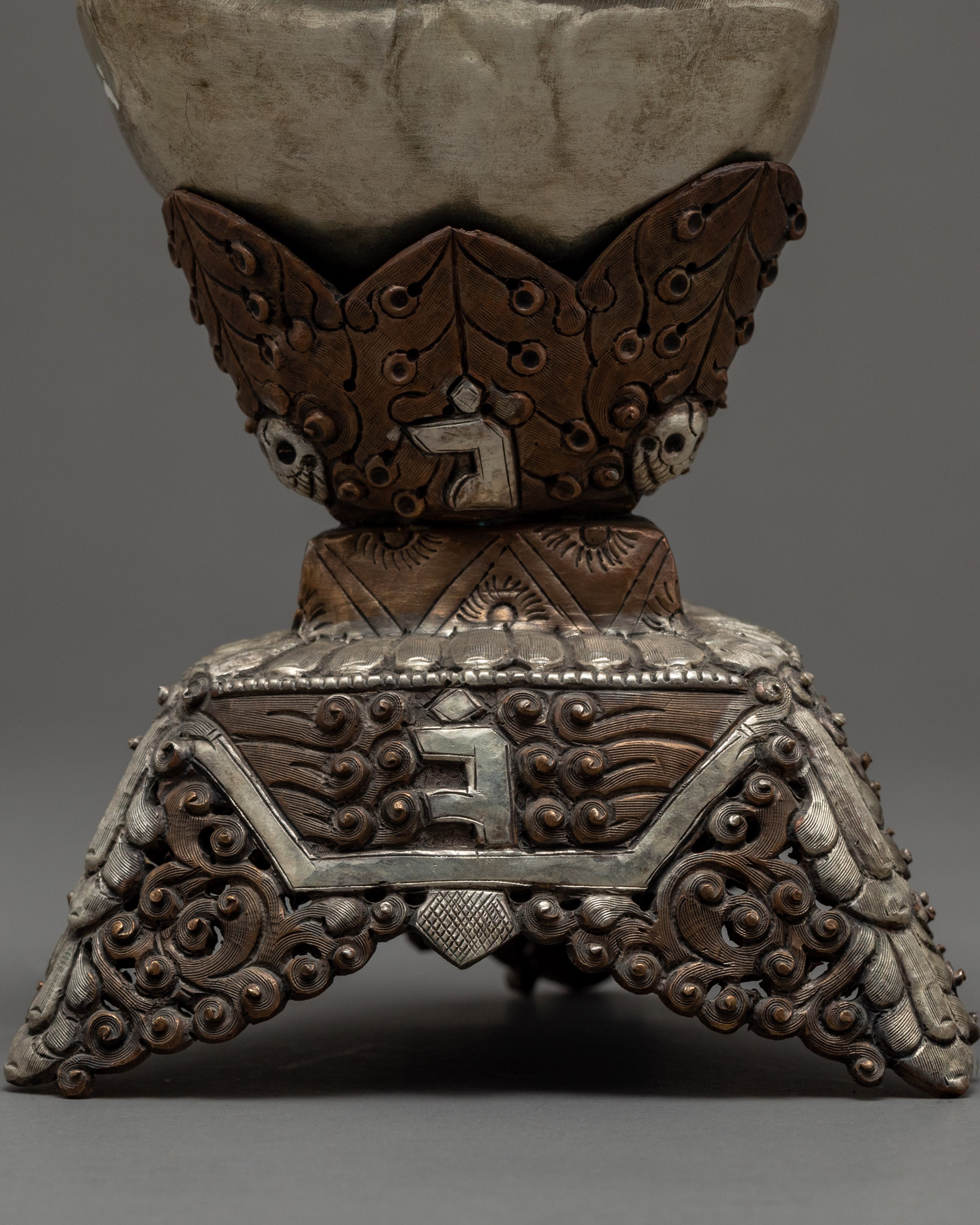 Fine Quality Vintage Kapala Skull Cup | Handcrafted Tibetan Skull Cup | Buddhist Art