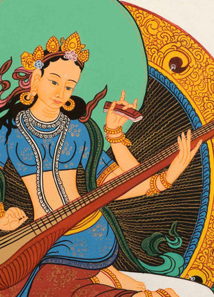 Saraswati Thangka | Lord Of Knowledge | Wall Hanging Art