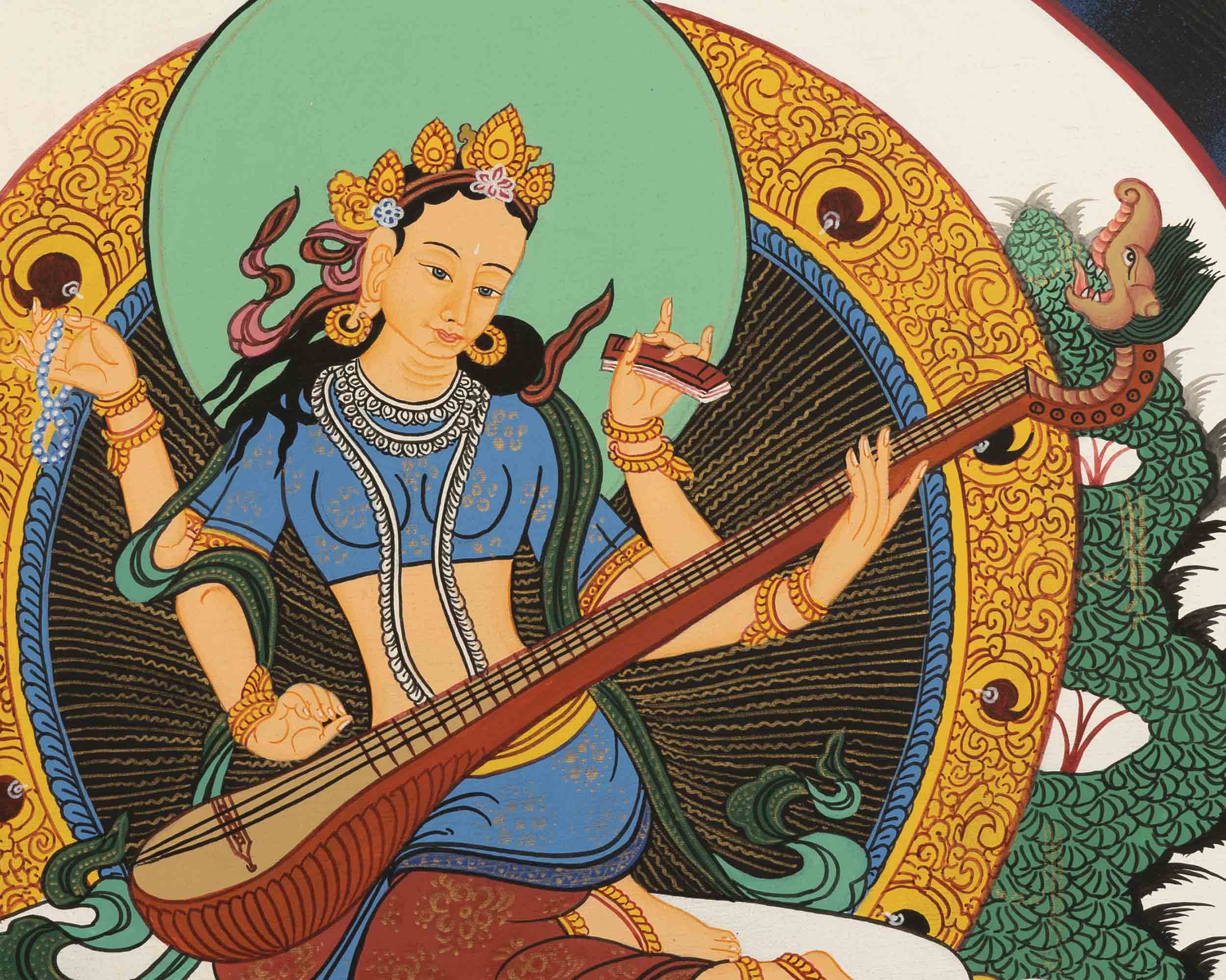Saraswati Thangka | Lord Of Knowledge | Wall Hanging Art