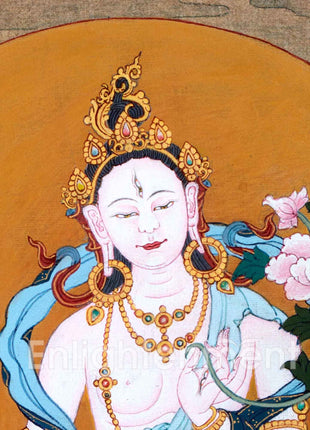 Amitayus With White Tara & Namgyalma | Hand-Painted Thangka For Amitayus Buddha Mantra Practice