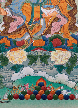 Traditionally Hand-Painted Guru Rinpoche Mantra Thangka | Tibetan Lotus Born Master Art For Prayers