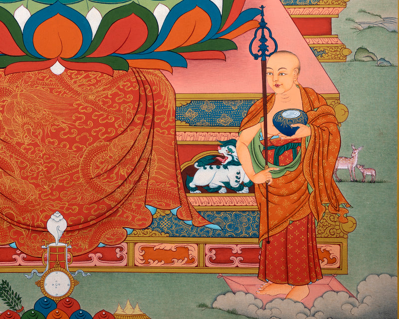 Buddha Thangka | Shakyamuni With Two Disciples | Himalayan Tibetan Art