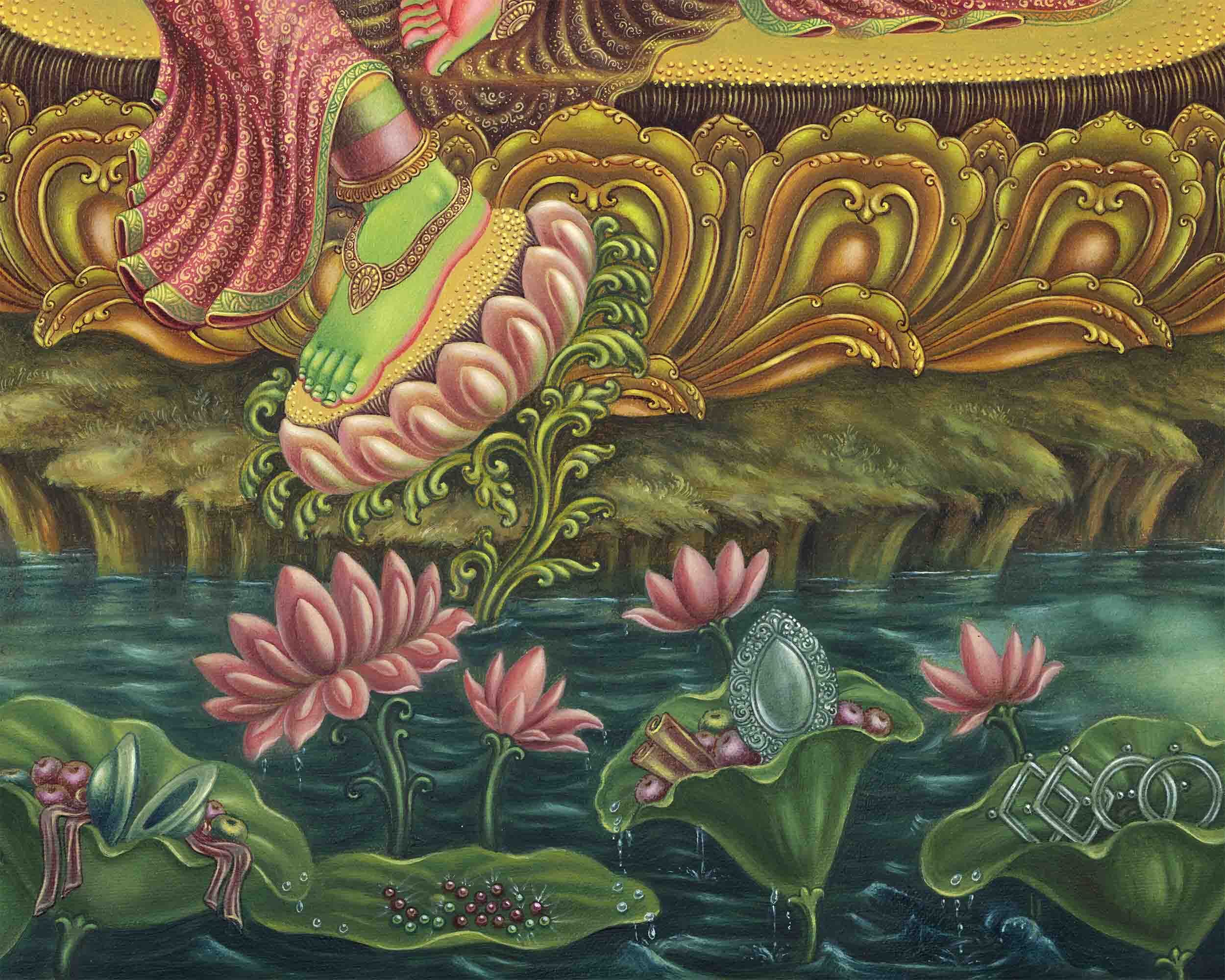 Sacred  Green Tara Thangka Digital Print |  Fine Quality Print