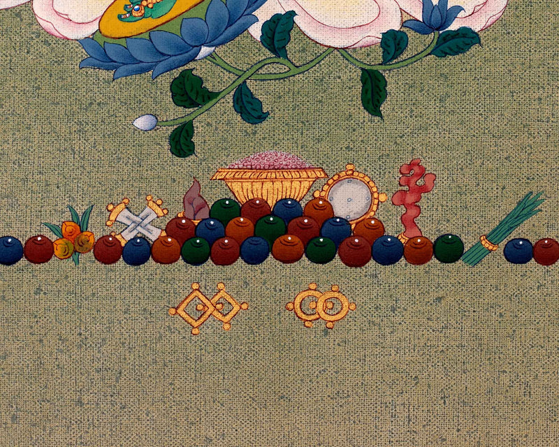 Green Tara, Dolma Tibetan Thangka, Hand Painted Tara  in Natural Stone Colors and 24K Gold