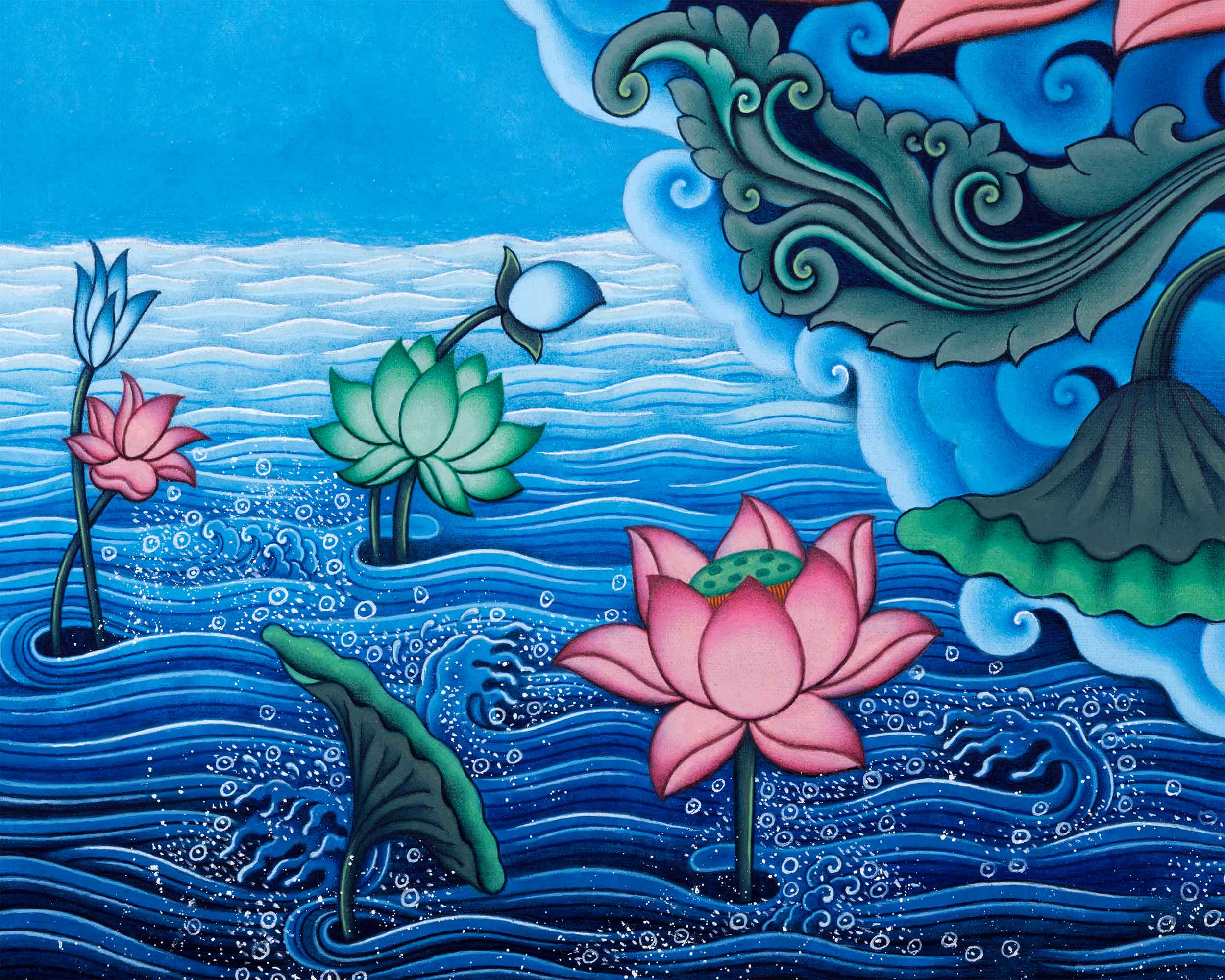 Manjushri Bodhicitta Prayer Thangka Print | The Bodhisattva Of Compassion Art For Daily Prayers