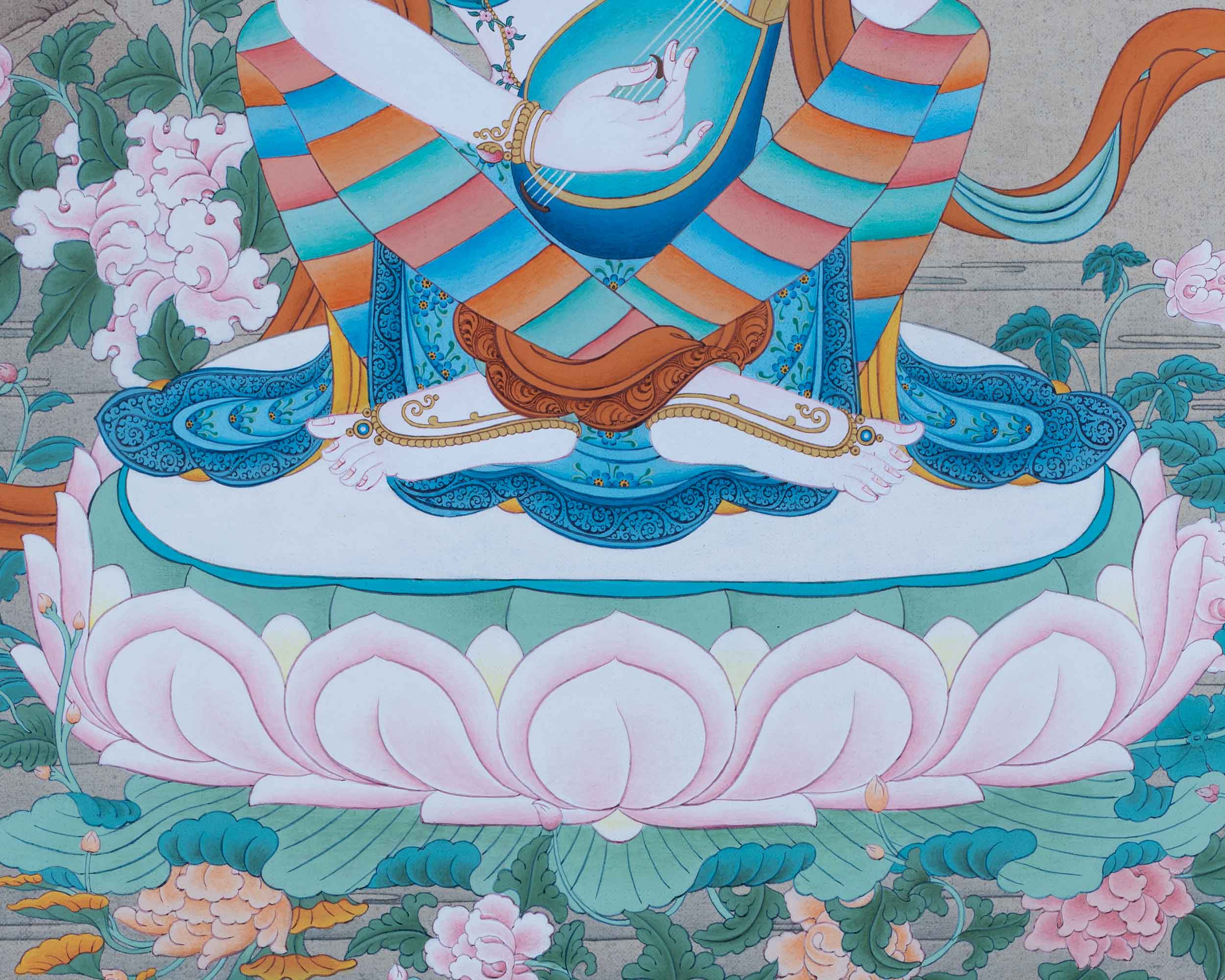 Tibetan Dakini Thangka For Saraswati Mantra Practice | Traditional Himalayan Thangka On Cotton Canvas