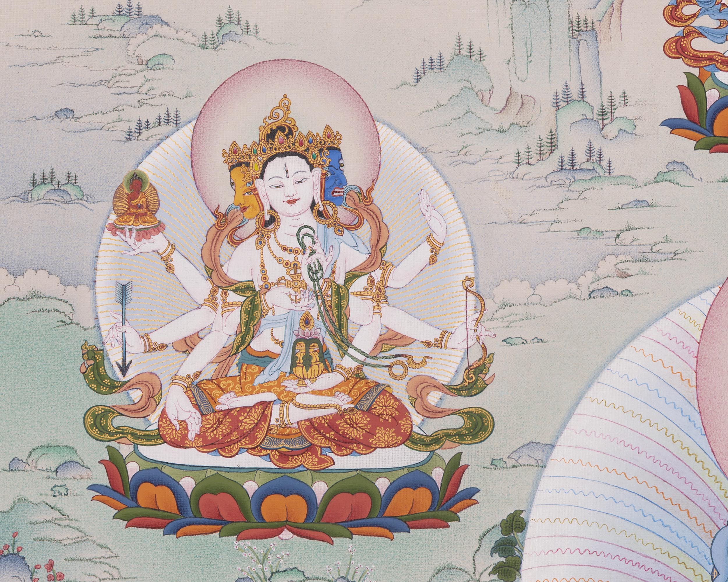 Green Tara with Buddhas and Bodhisattvas | Traditional Tibetan Thangka Print