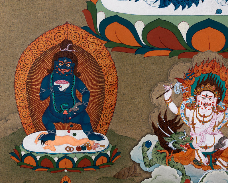 Five Jambhala Thangka | Buddhist Wealth Deities