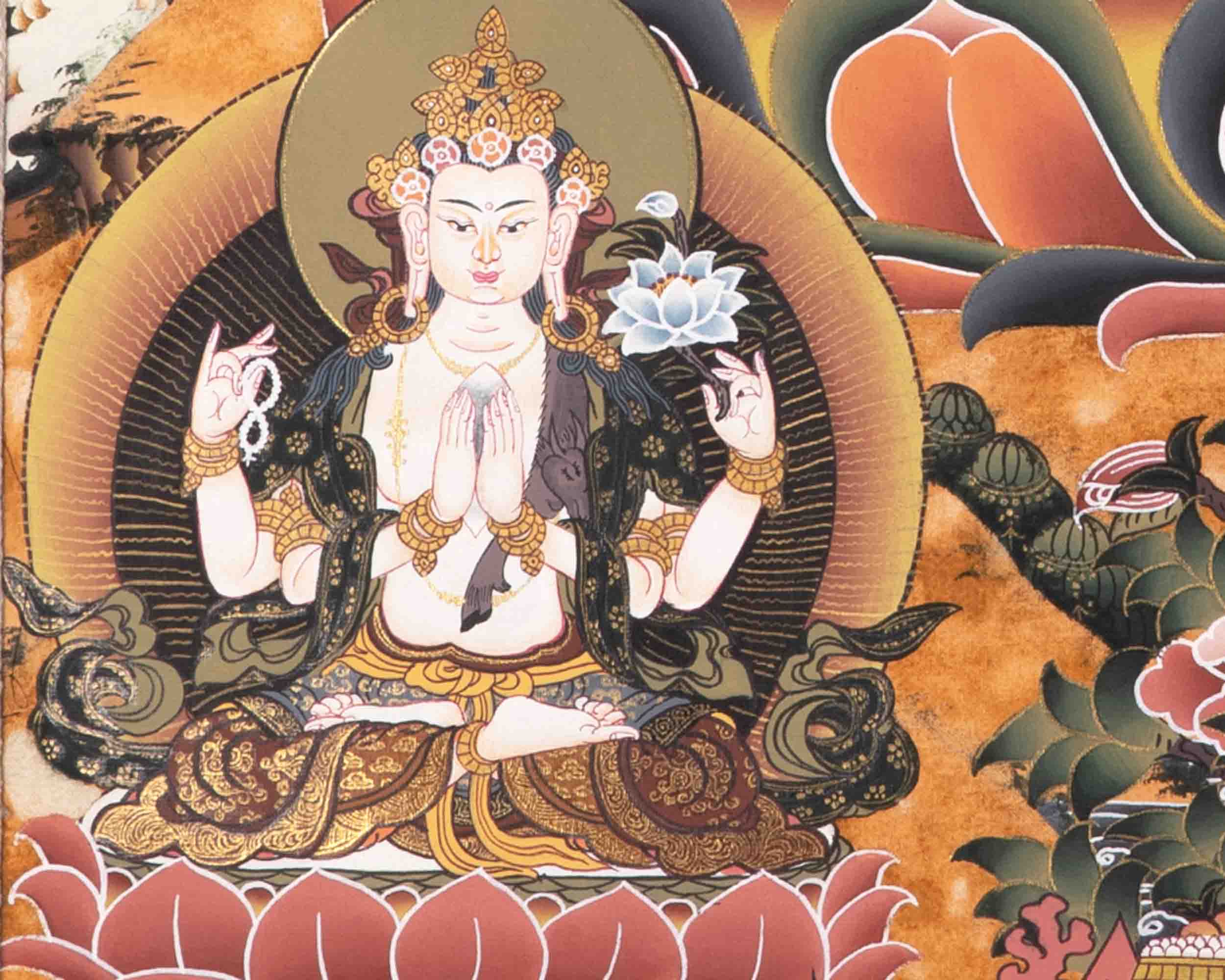 Manjushree With Purple Flower Brocade | Mindfulness Meditation Object