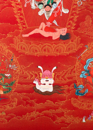 Kurukulla with Ganesh And Takiraja | Tibetan Thangka in Marthang Style