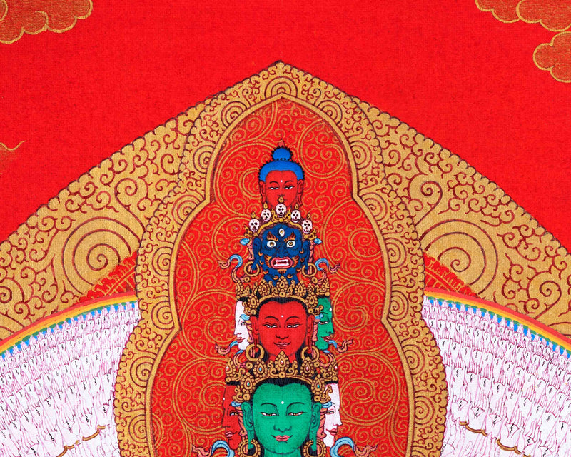 Himalayan Tibetan Thangka For 1000 Arm Chenrezig Sadhana Practice | Traditional Tibetan Bodhisattva Art