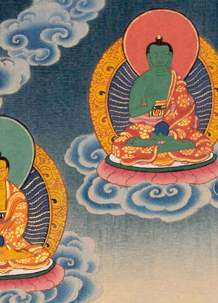 Handpainted Guru Rinpoche Surrounded By Dhyani Buddha Traditional Thangka |  Meditation And Yoga