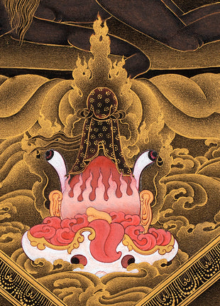 Ekajati Rahula And Dorje Legpa | Three Nyingma Protectors | Black and Gold Thangka
