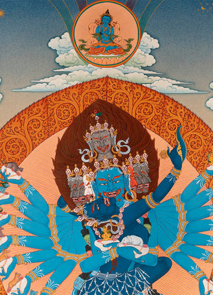 Hevajra with Vajra Nairatmya and the 8 Dakinis, Tibetan Thangka Painting