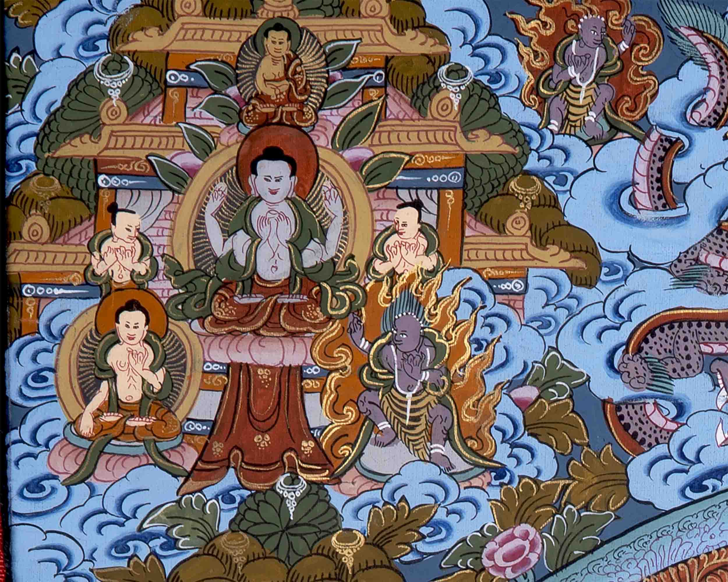 Hand-Painted Mandala Thangka With Brocade | Wall Decor Painting