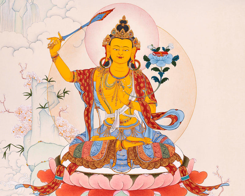 Wisdom Buddha Manjushri, Tibetan Thangka Art