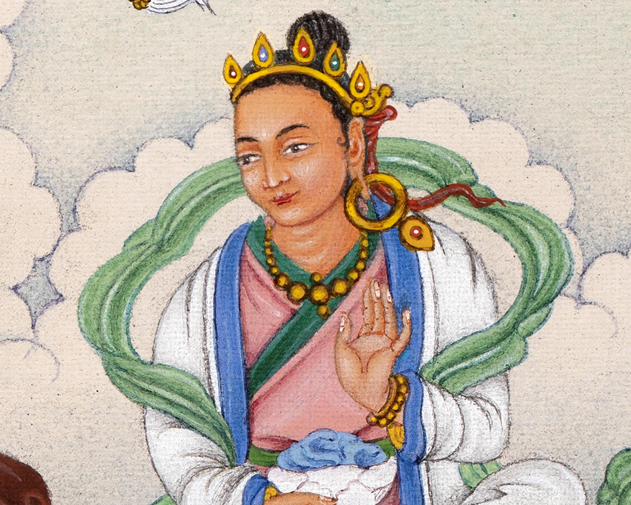 Guru Padmasambhava with Mandarva and Yeshe Tsogyal | Tibetan Thangka Painting