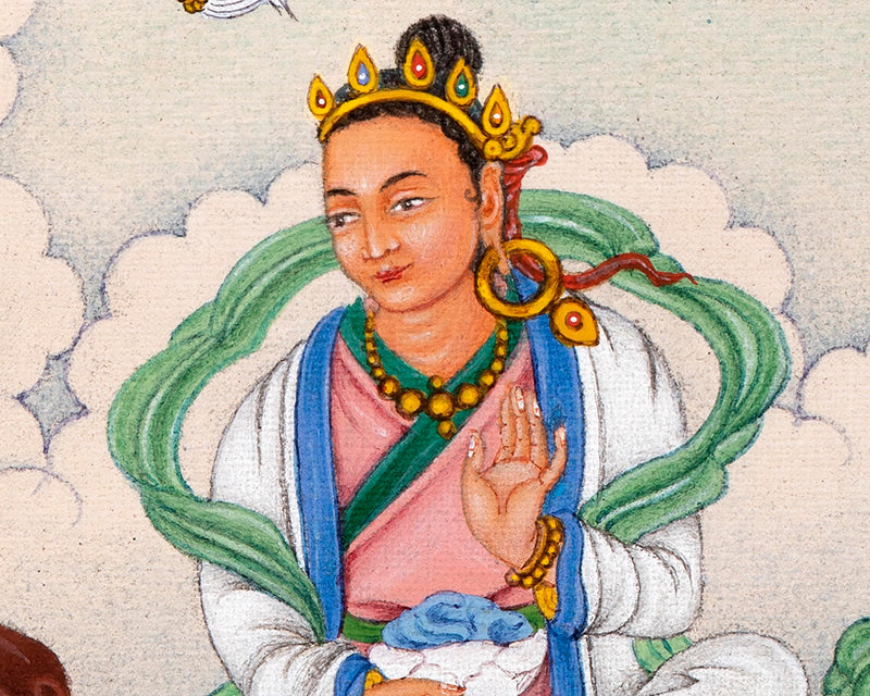 Guru Padmasambhava with Mandarva and Yeshe Tsogyal | Tibetan Thangka Painting
