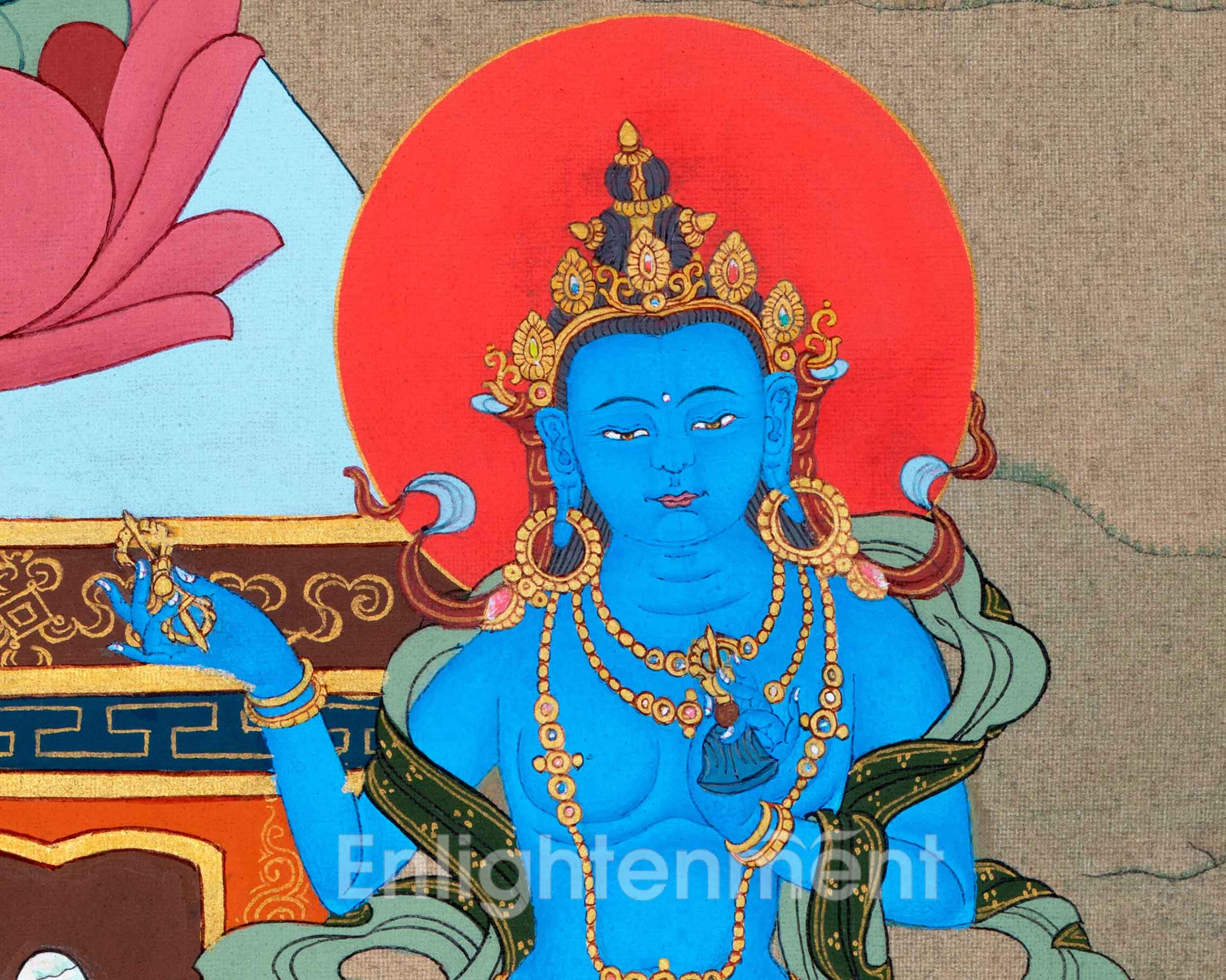 Namo Amitabha Buddha Thangka For Daily Meditation | Traditionally Hand-Painted Art Of Amitabha  With Chenrezig and Vajrapani