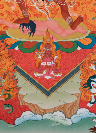 Digital Print On Cotton Canvas For Ekajati Mantra Practice | Ekajati With others Dorje Legpa & Rahula Thangka Print
