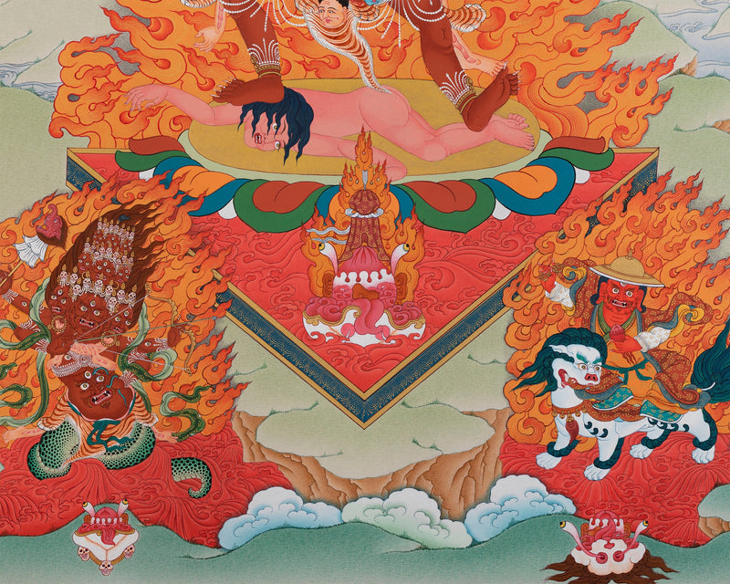 Digital Print On Cotton Canvas For Ekajati Mantra Practice | Ekajati With others Dorje Legpa & Rahula Thangka Print
