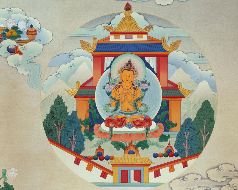 Guru Rinpoche In Pandita Form | Traditional Thangka Canvas Print