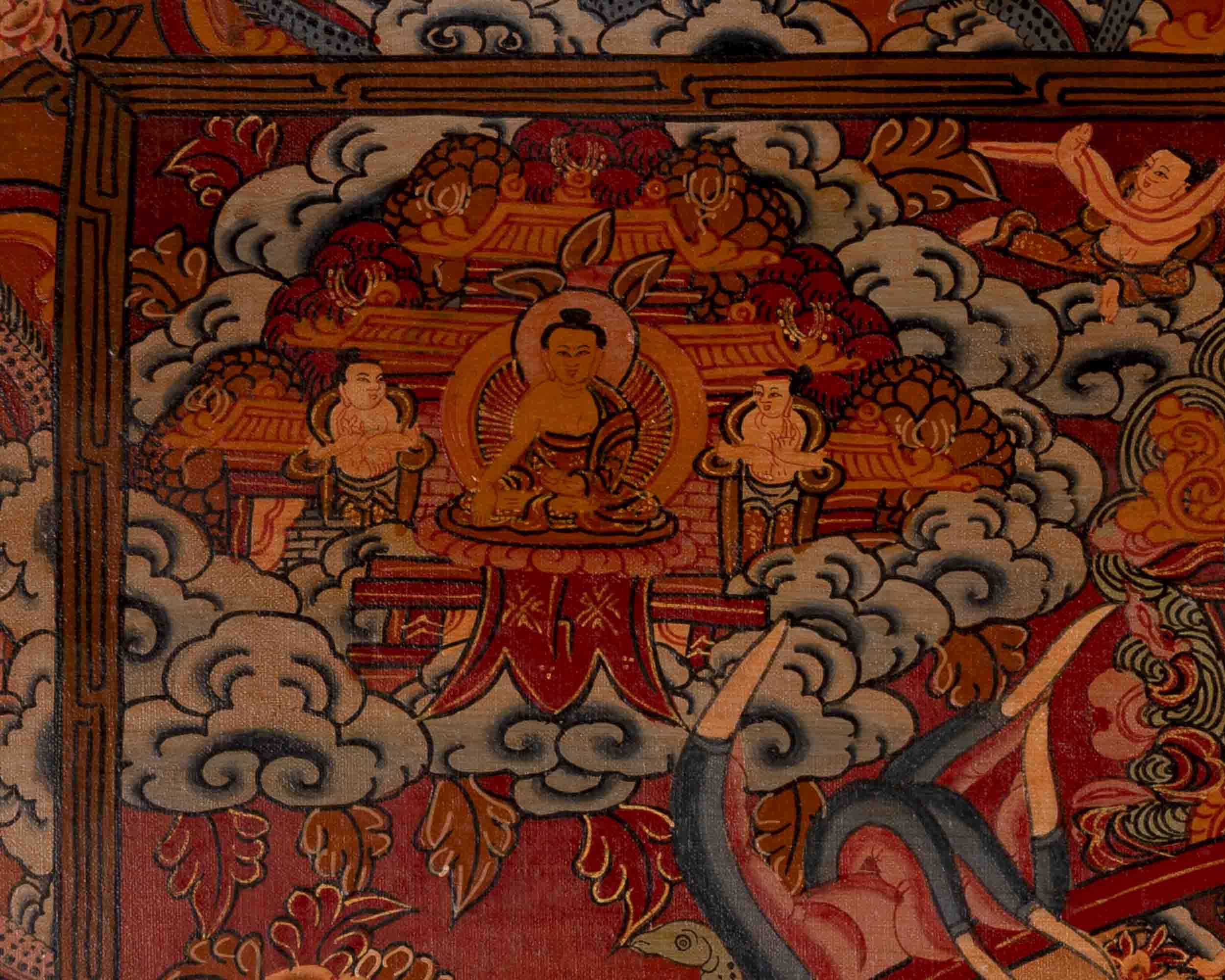 Traditional Oil Varnished Wheel of Life | Tibetan Thangka