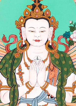 Manjushri With Bodhisattvas | Chenrezig | Vajrapani | Buddhist Deity Thangka