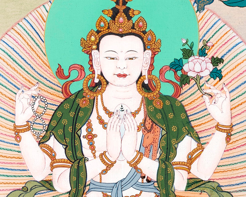 Manjushri With Bodhisattvas | Chenrezig | Vajrapani | Buddhist Deity Thangka