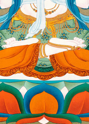 Small Avalokiteshvara Thangka | Traditionally Hand Painted 24K Gold Buddhist Painting
