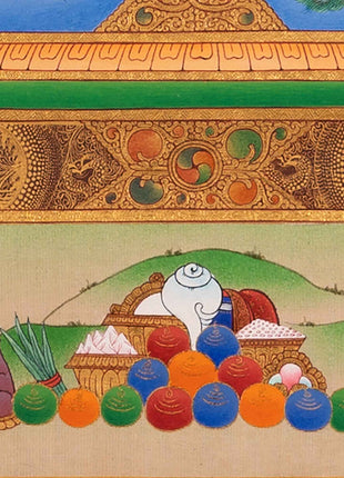 Amitabha Buddha With Chenrezig and Vajrapani Thangka | Traditionally Hand-Painted Art