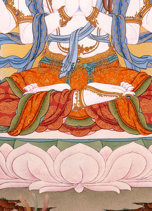 Bodhisattva Thangka | Chenrezig with Vajrapani, Manjushri and Amitabha Buddha