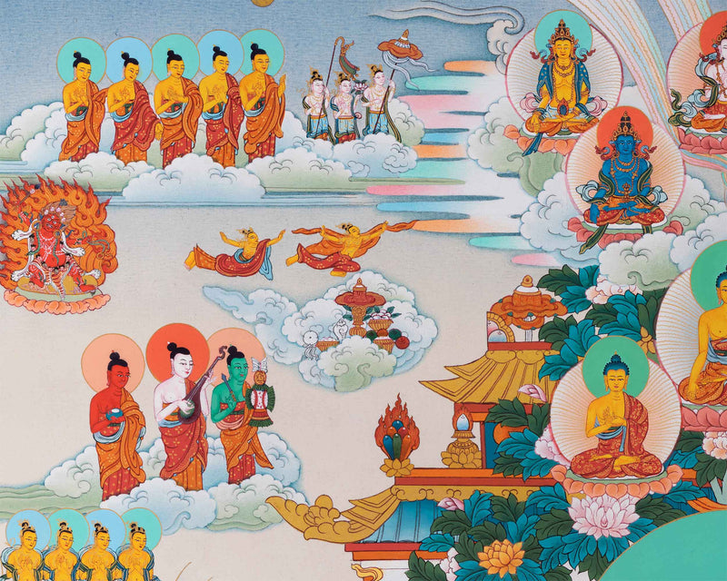 Amitabh Buddha Pure Land Thangka | Traditionally Hand-Painted Amitabha Singham Art