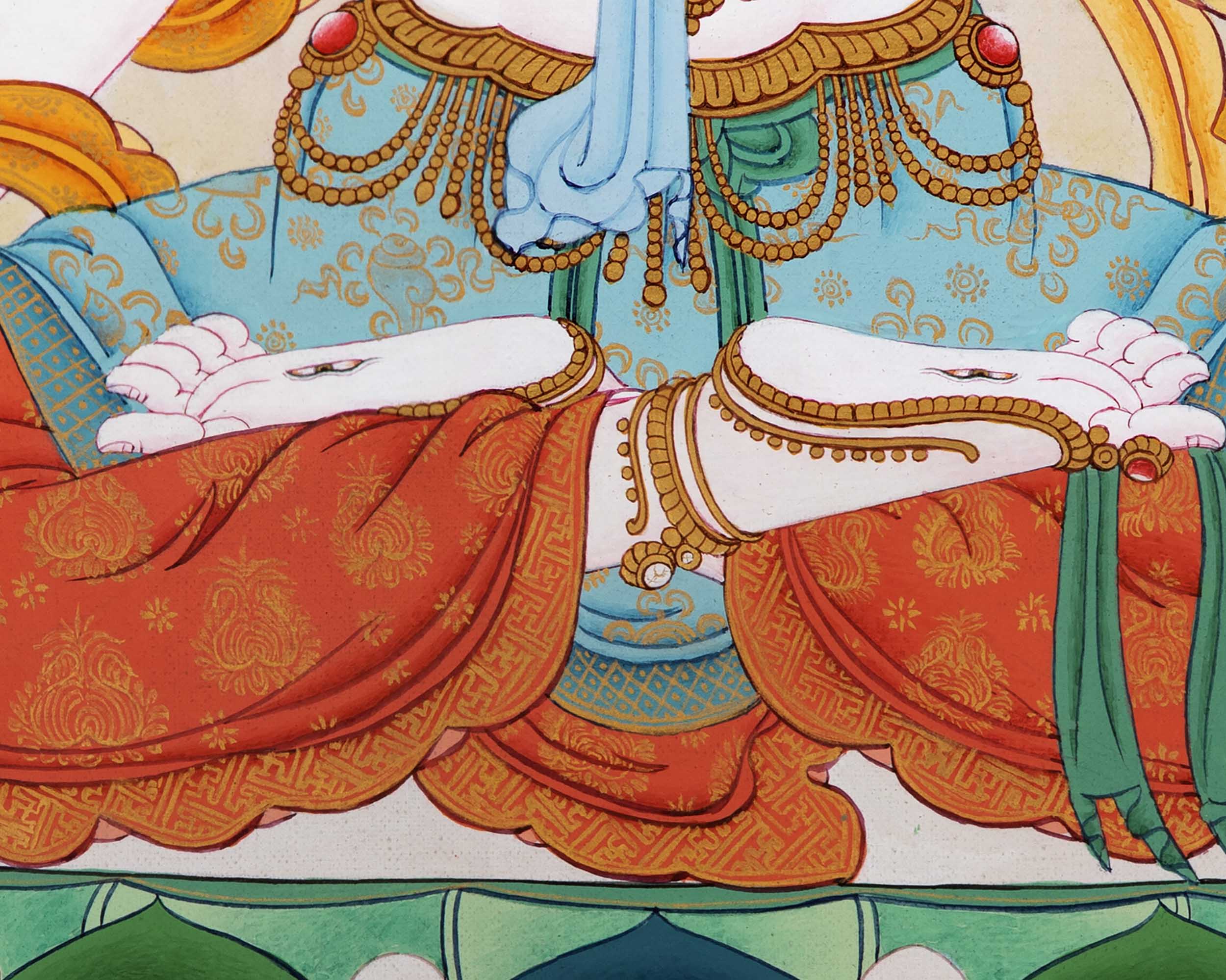 White Tara Symbolism Thangka | Hand-Painted Tibetan Tara Buddhism Art