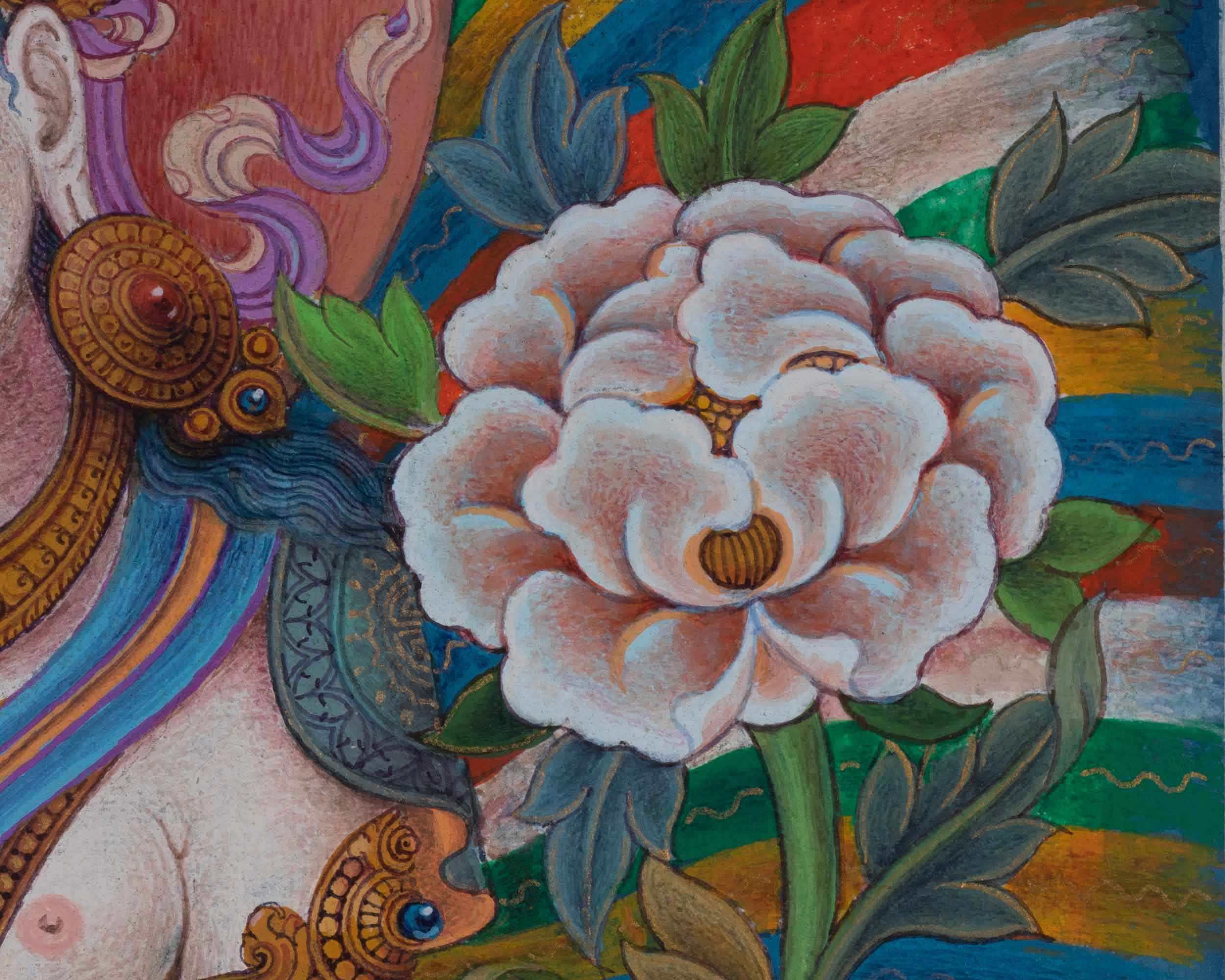 White Tara Goddess Buddhism Thangka Print For Prayers | The Female Buddha Art Canvas