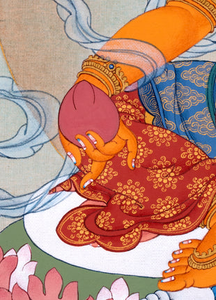Yellow Jambhala Thangka | Dzambhala Painting | Hand-painted Buddhist Wealth Deity